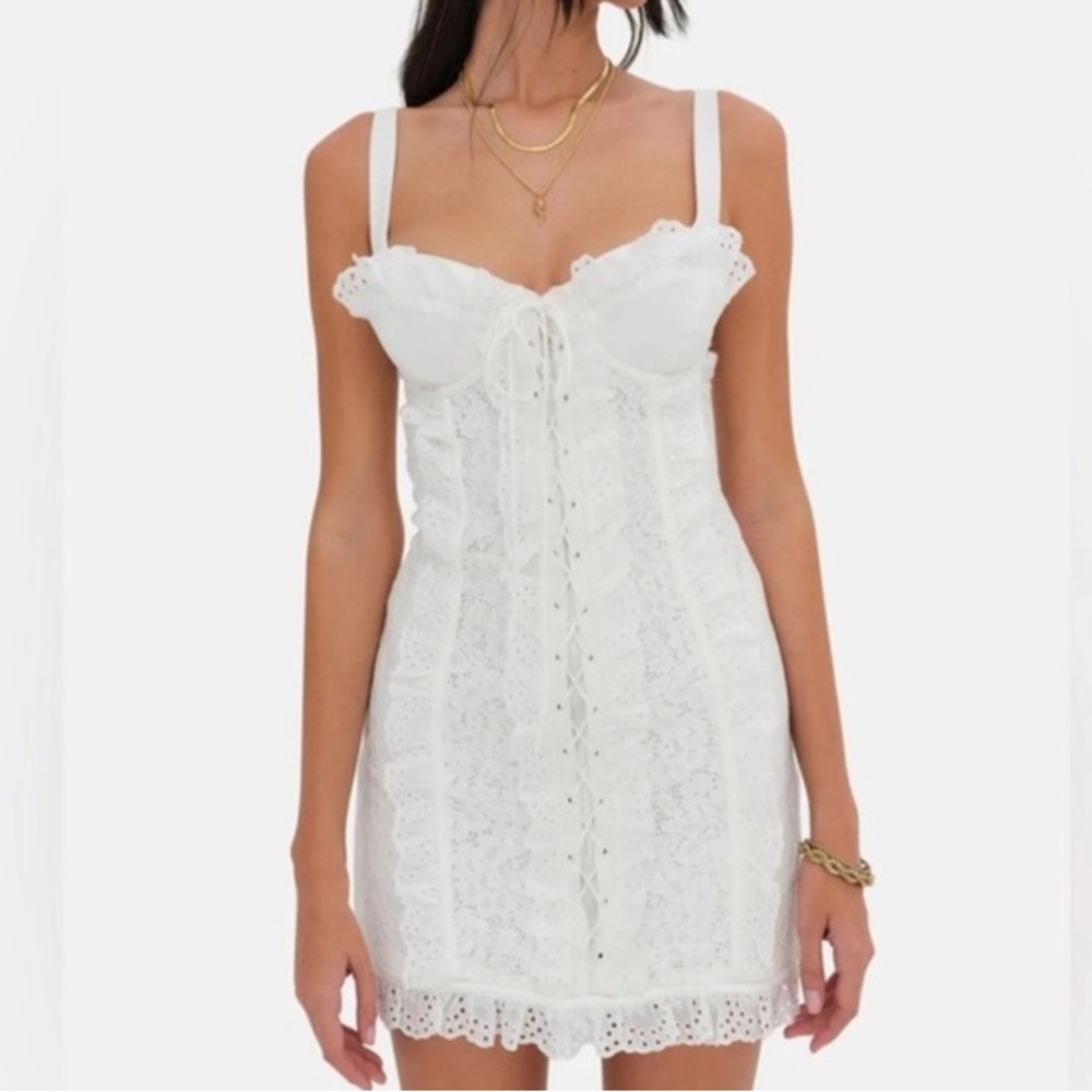 White Lace Mini Dress with Corset Detail